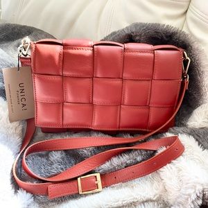 Unica! Firenze Quilted  Italian Genuine Leather Papaya Crossbody Purse